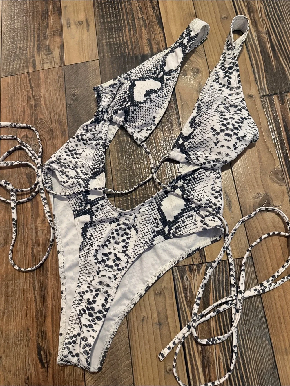 Cheeky White & Black Snake Print One-Piece Swimsuit